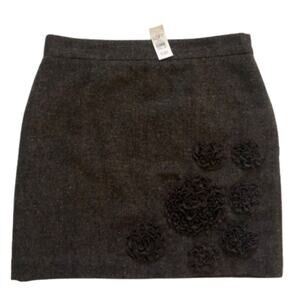 Ann Taylor Loft Skirt Brown Floral Rosette Detail Wool Blend Mini Size 10P NEW